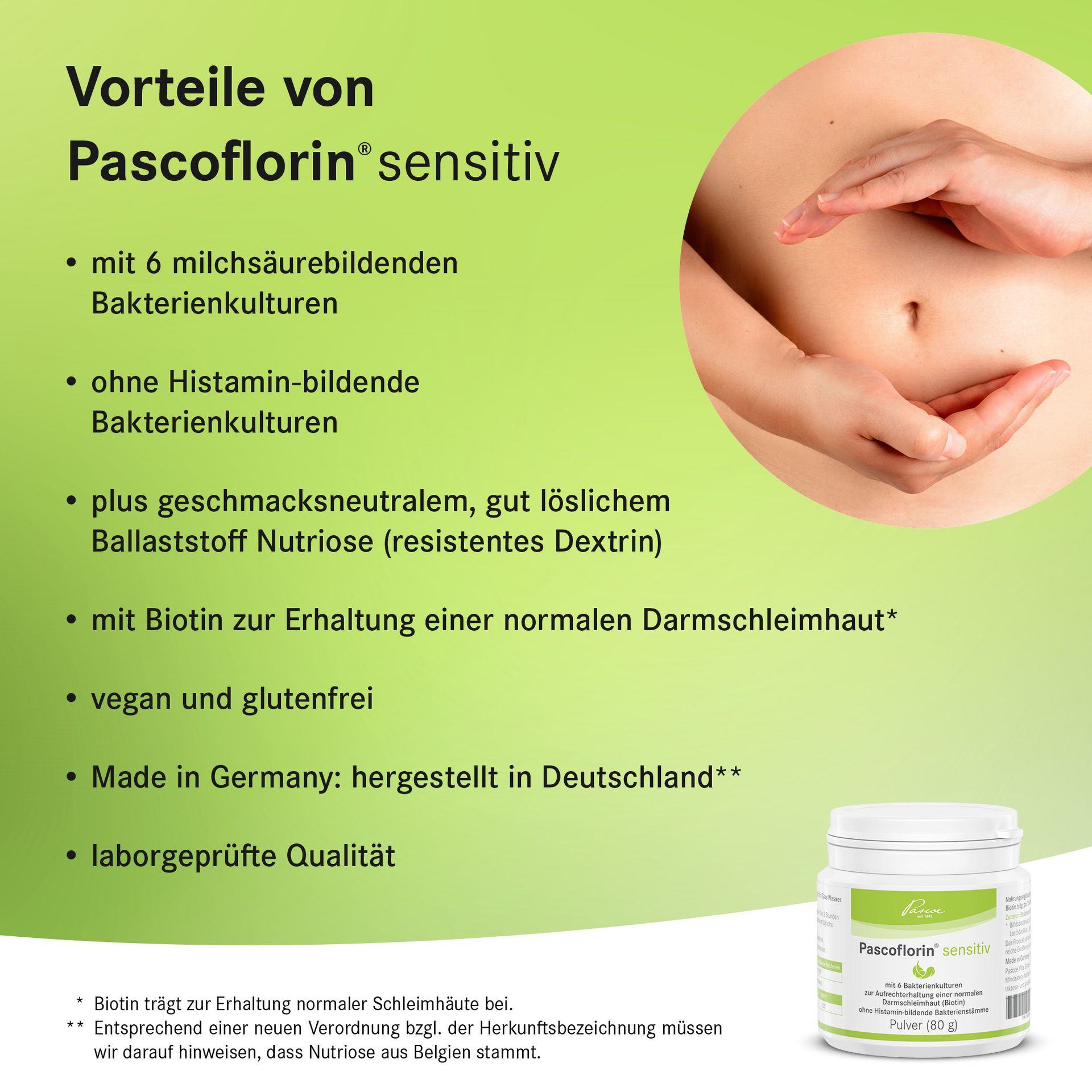 Auflistung der Vorteile von Pascoflorin sensitiv mit KeyVisual