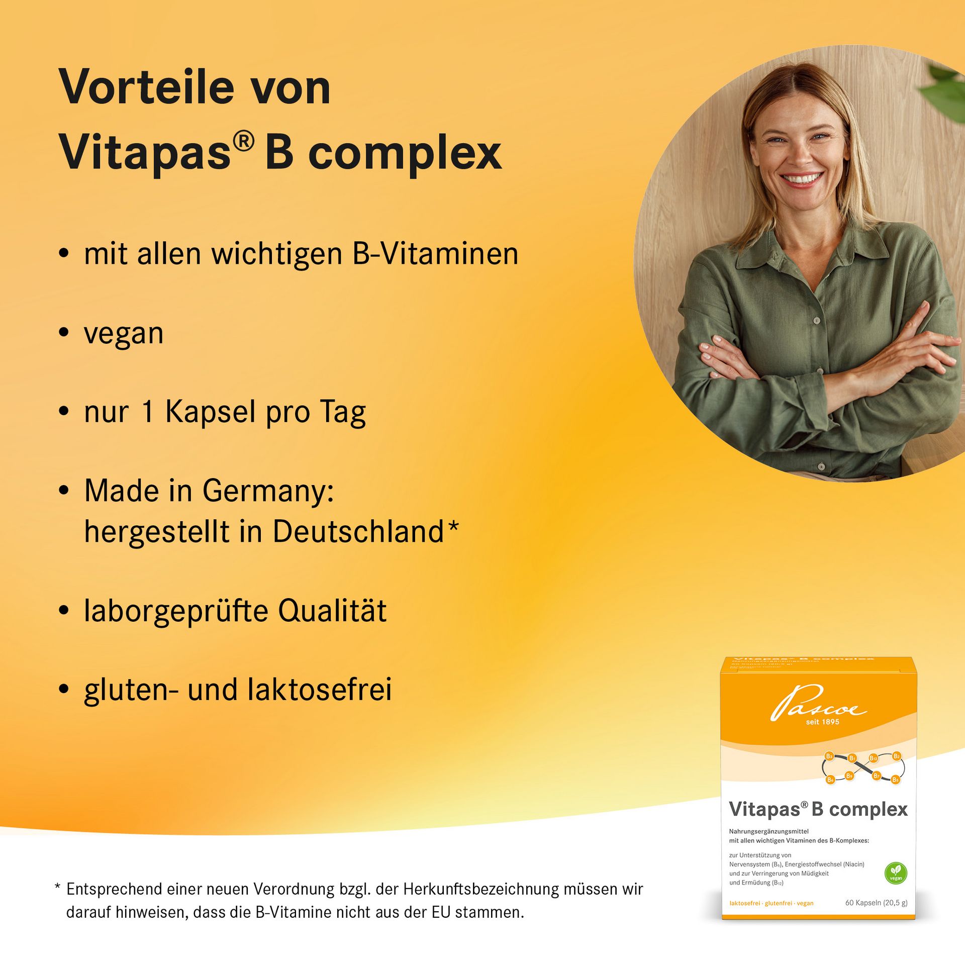 Auflistung der Vorteile von Vitapas B complex mit KeyVisual